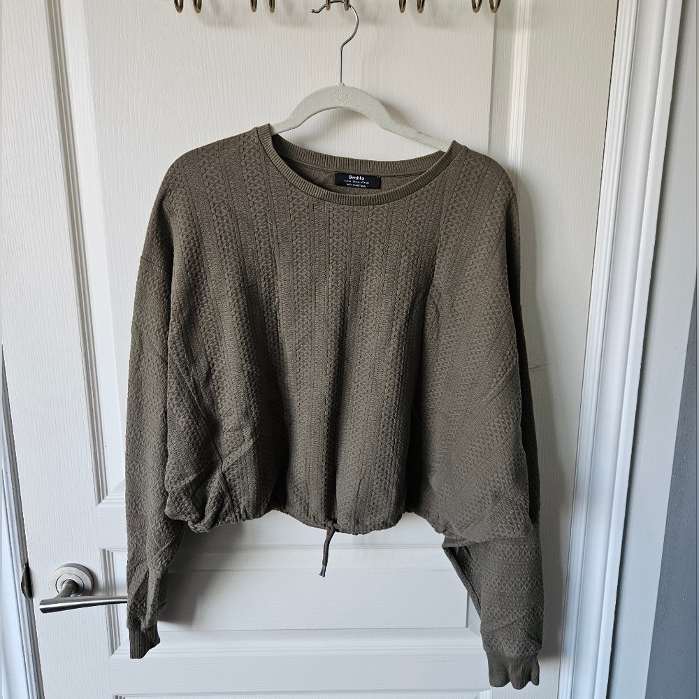 Bershka Olive Green Cable Knit Textured Sweater